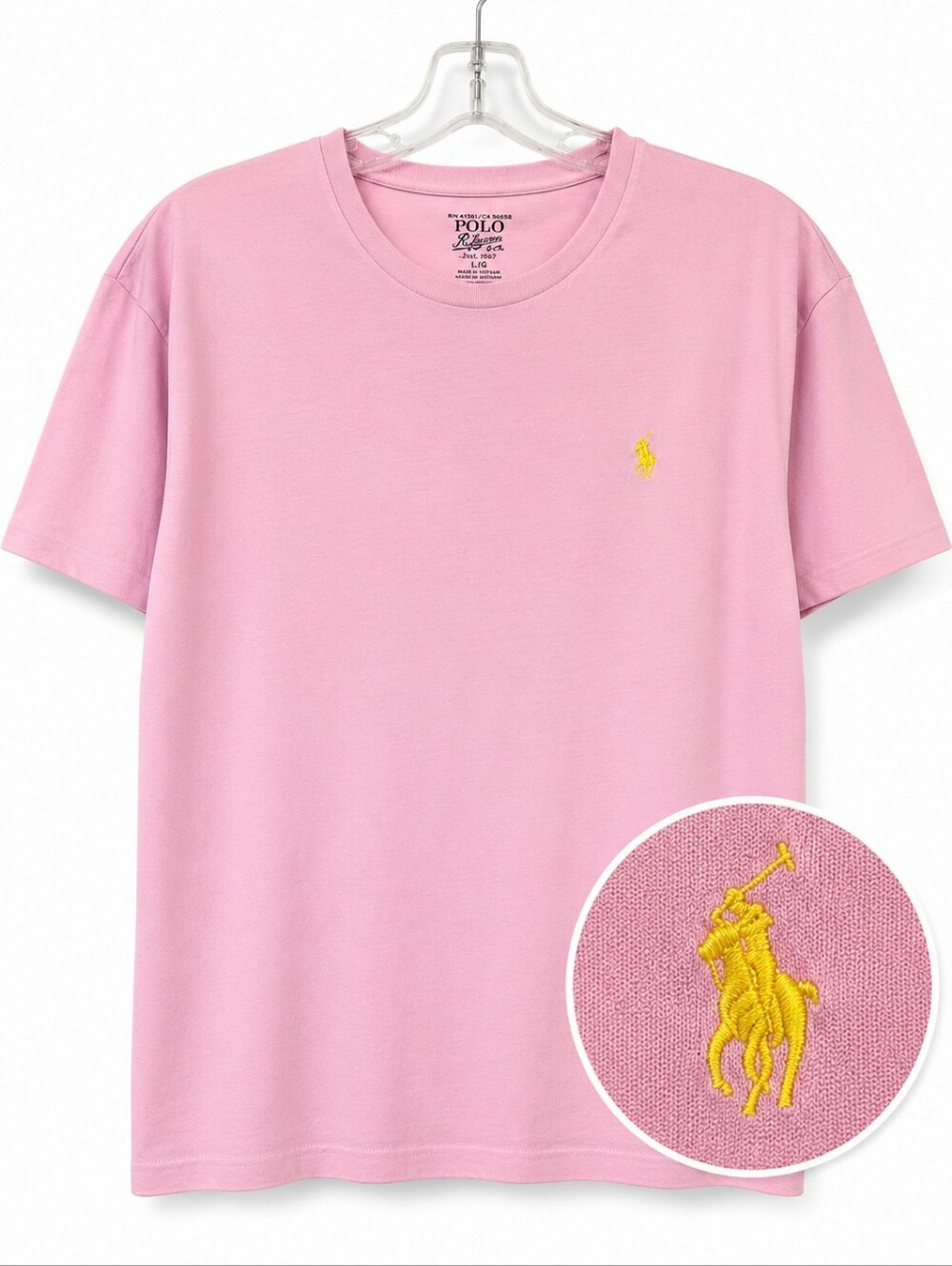 Polo Ralph Lauren Pink Crewneck T-Shirt Yellow Pony Logo Men's Large 100% Cotton